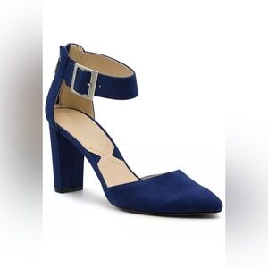 Adrienne Vittadini Navy Blue Heels Women's Nerice Buckle Pumps